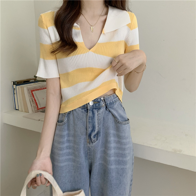 Knitted bandage V-neck short sleeve summer tops