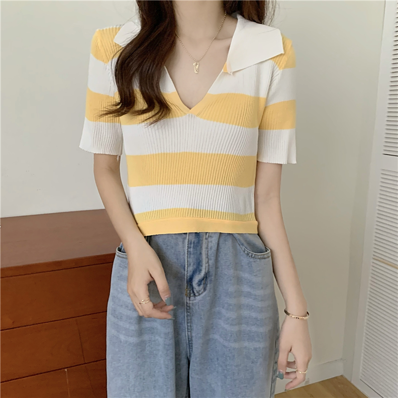 Knitted bandage V-neck short sleeve summer tops