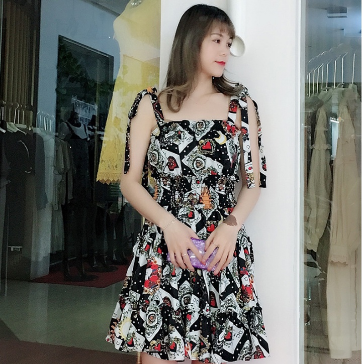 Frenum fashion floral T-back slim chiffon dress for women