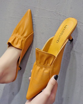 Korean style fine-root middle-heel pointed summer slippers