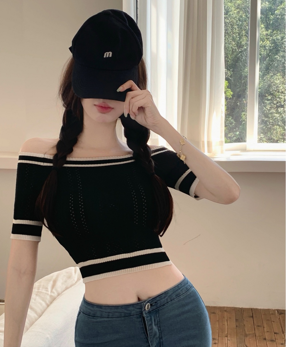 Summer flat shoulder small shirt knitted bottoming tops