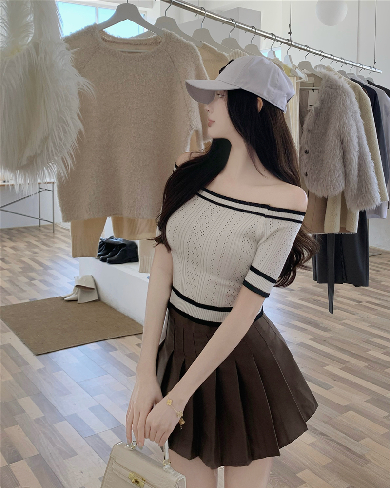 Summer flat shoulder small shirt knitted bottoming tops