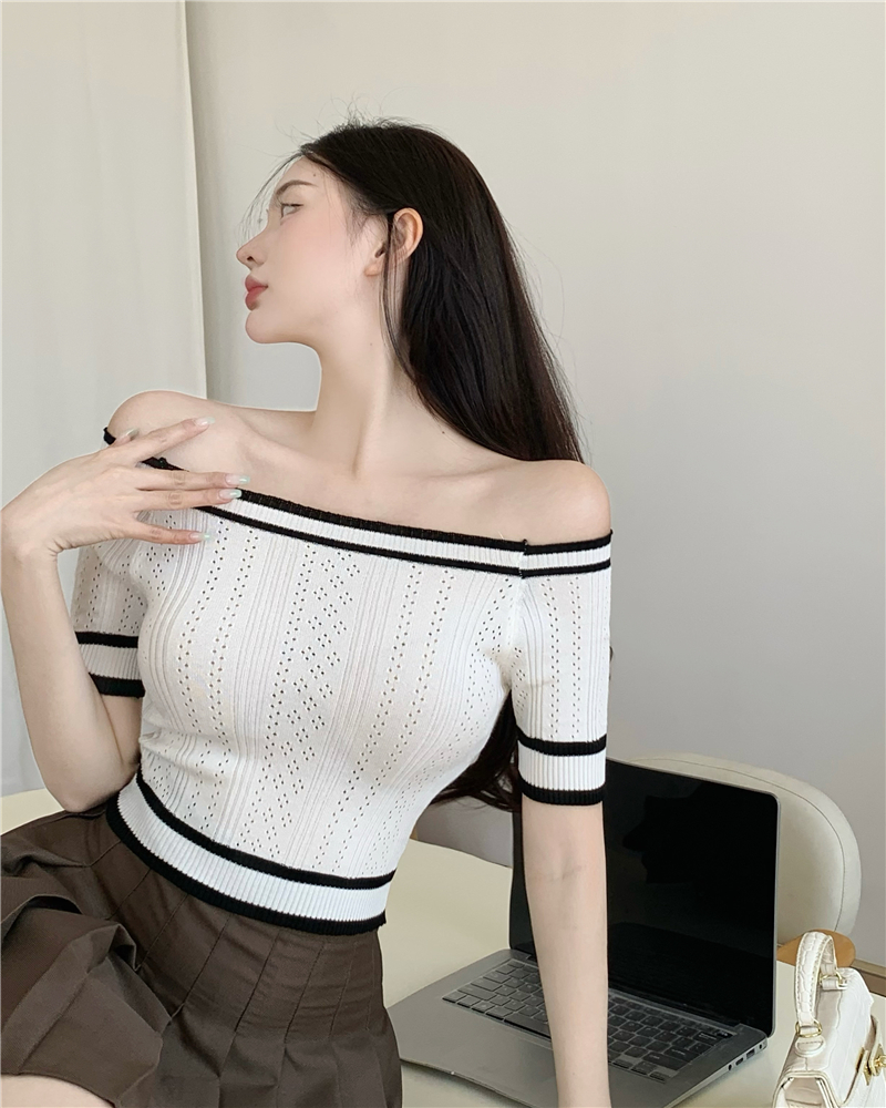 Summer flat shoulder small shirt knitted bottoming tops