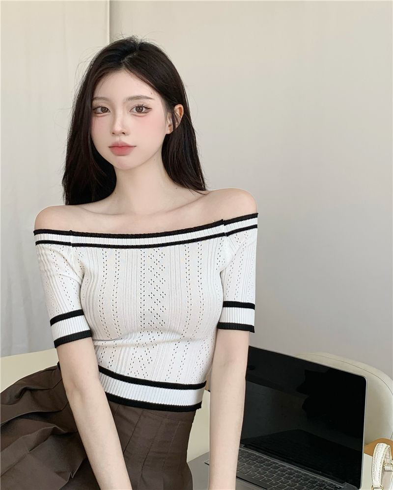 Summer flat shoulder small shirt knitted bottoming tops