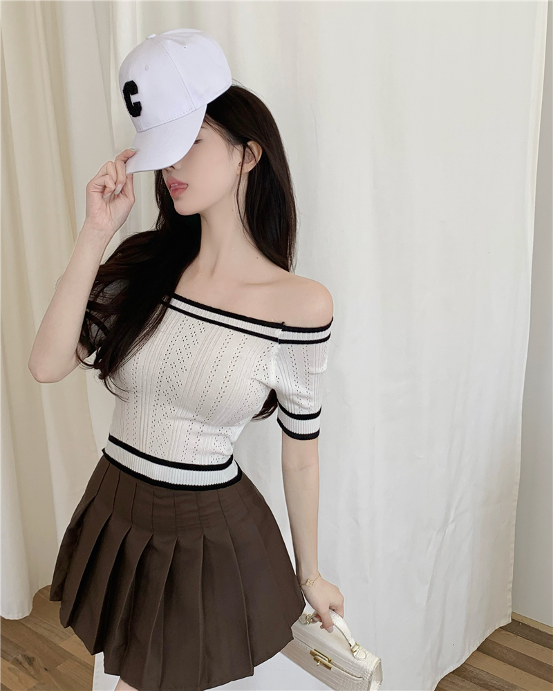 Summer flat shoulder small shirt knitted bottoming tops