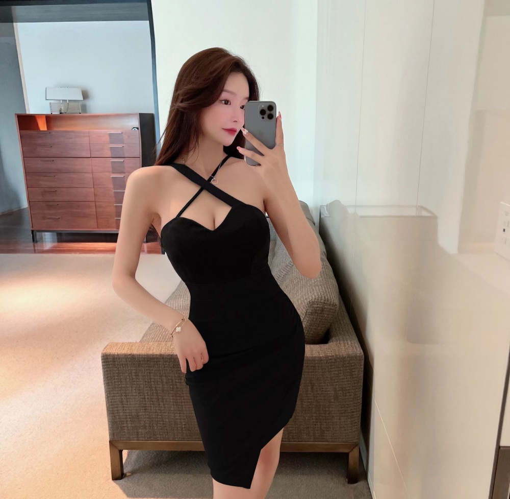 Irregular mixed colors package hip sexy sling dress