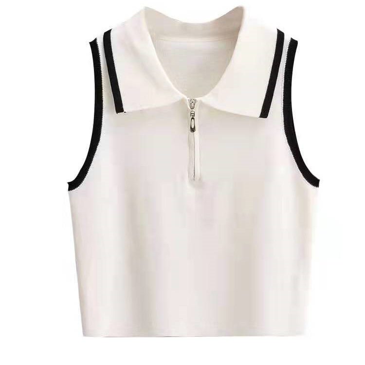 Tight zip vest half cardigans elasticity tops for women