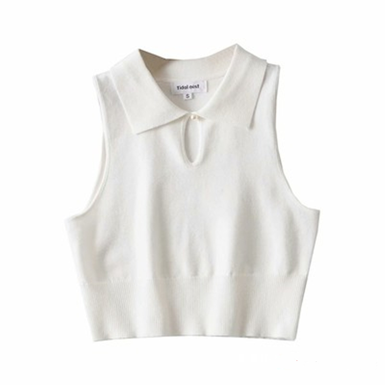 Navel European style lapel tops sleeveless simple short vest