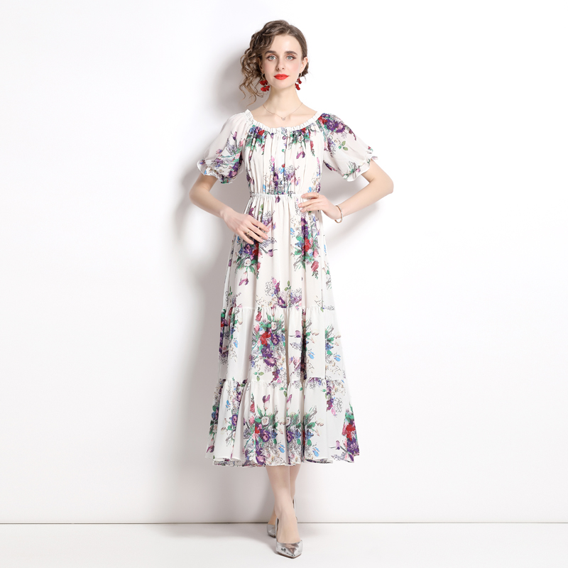 Elasticity summer chiffon slim printing dress for women