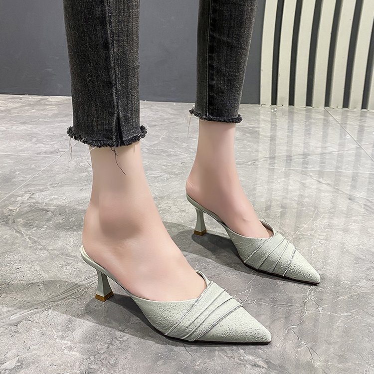Korean style summer middle-heel slippers for women