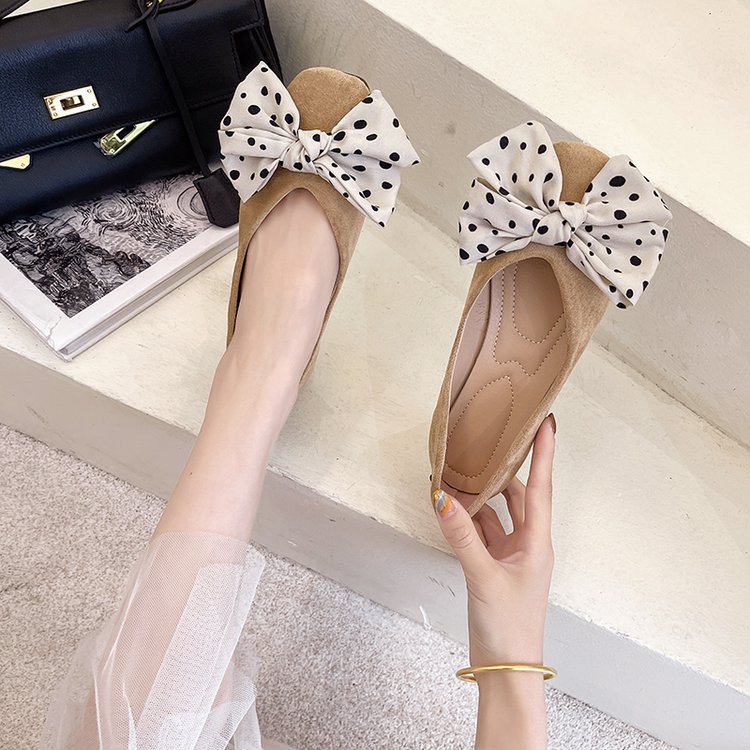 Low Korean style shoes bow square head peas shoes