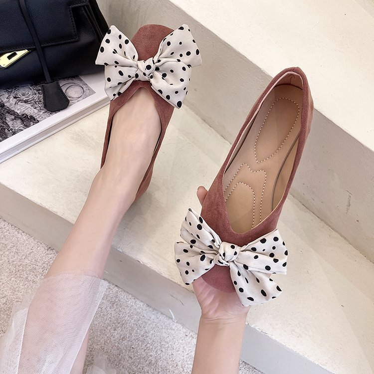 Low Korean style shoes bow square head peas shoes