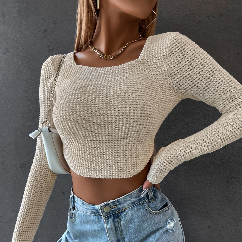 Short sexy tight sweater long sleeve zip T-shirt for women