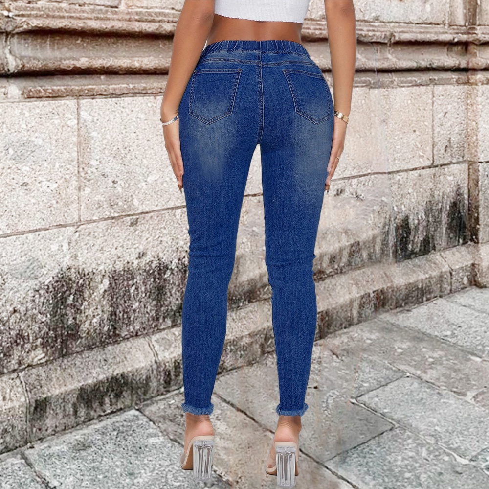 Denim holes jeans European style long pants for women