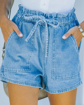 Casual denim shorts drawstring short jeans for women