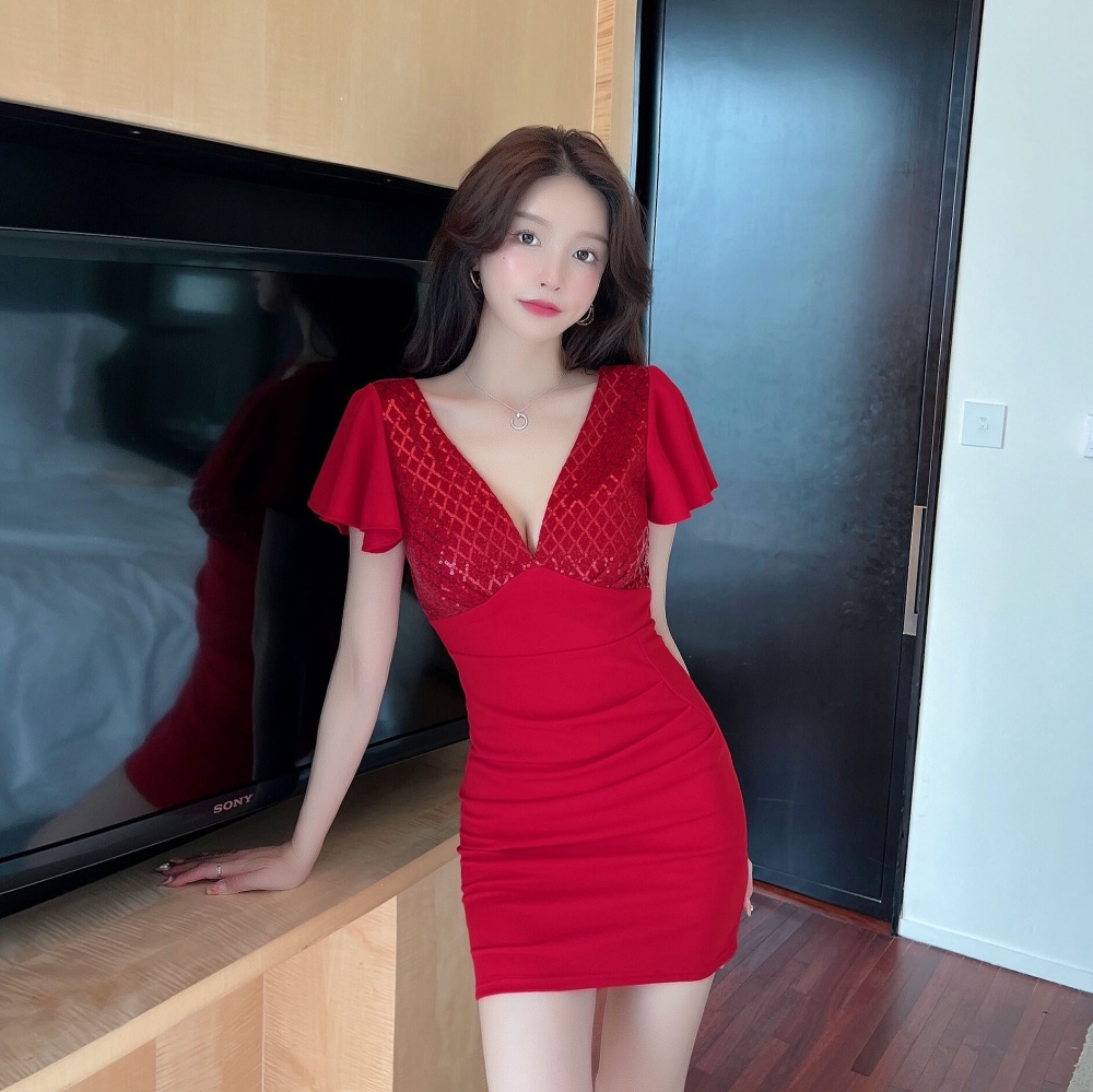 Summer temperament splice slim high waist dress