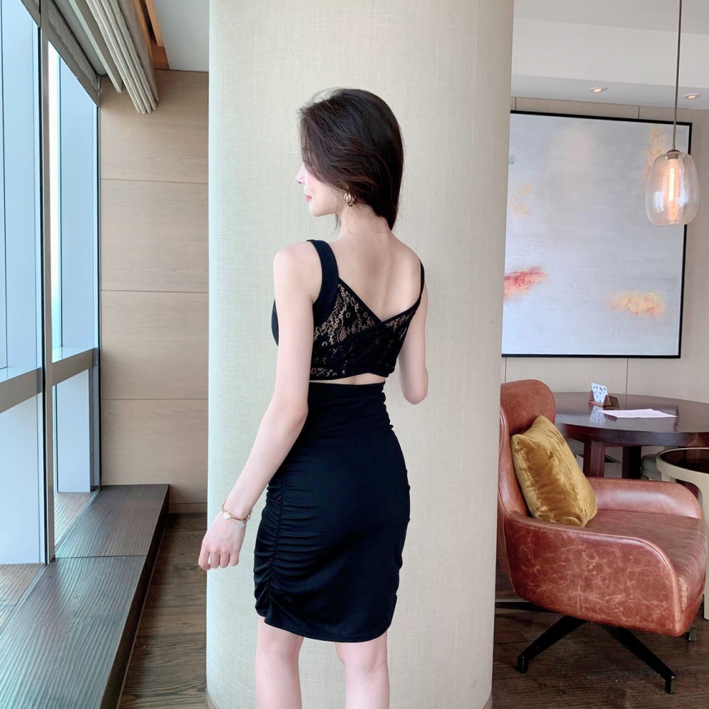 Tight sling lace splice package hip hollow dress
