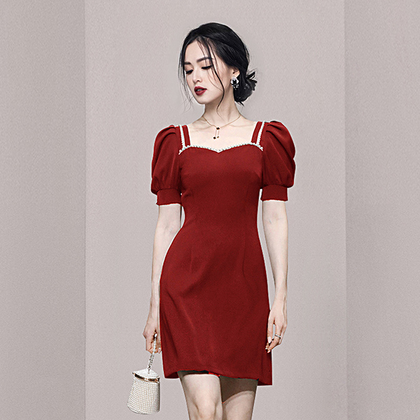 Puff sleeve retro temperament summer elegant dress