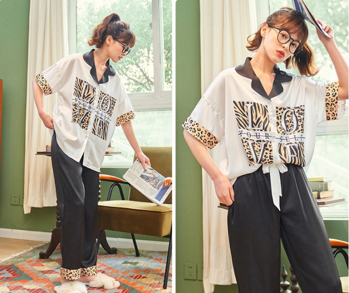 Thin loose short sleeve Korean style pajamas 2pcs set for women