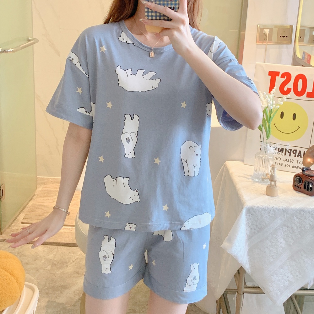 Fat shorts printing pajamas 2pcs set for women