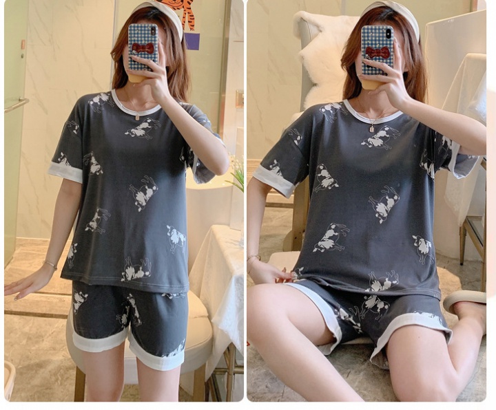 Thin fat shorts printing loose pajamas 2pcs set for women