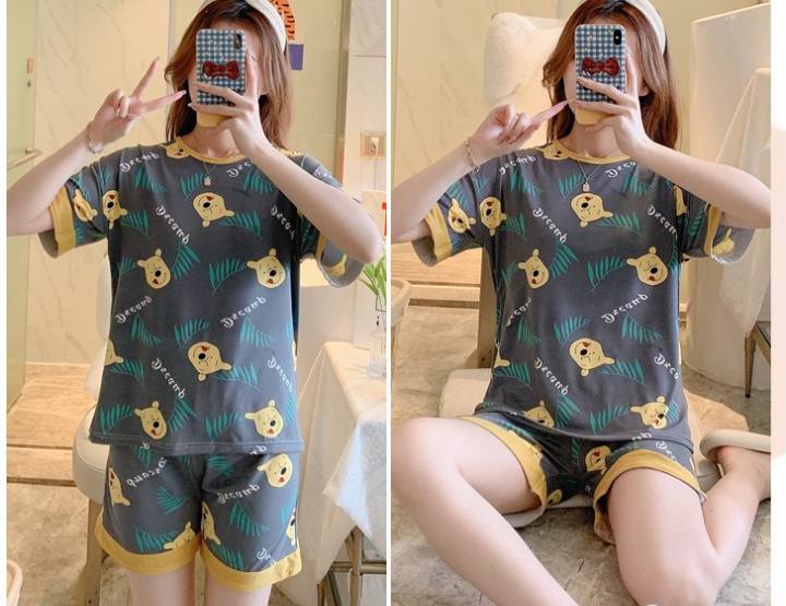 Loose cartoon pajamas thin shorts 2pcs set for women
