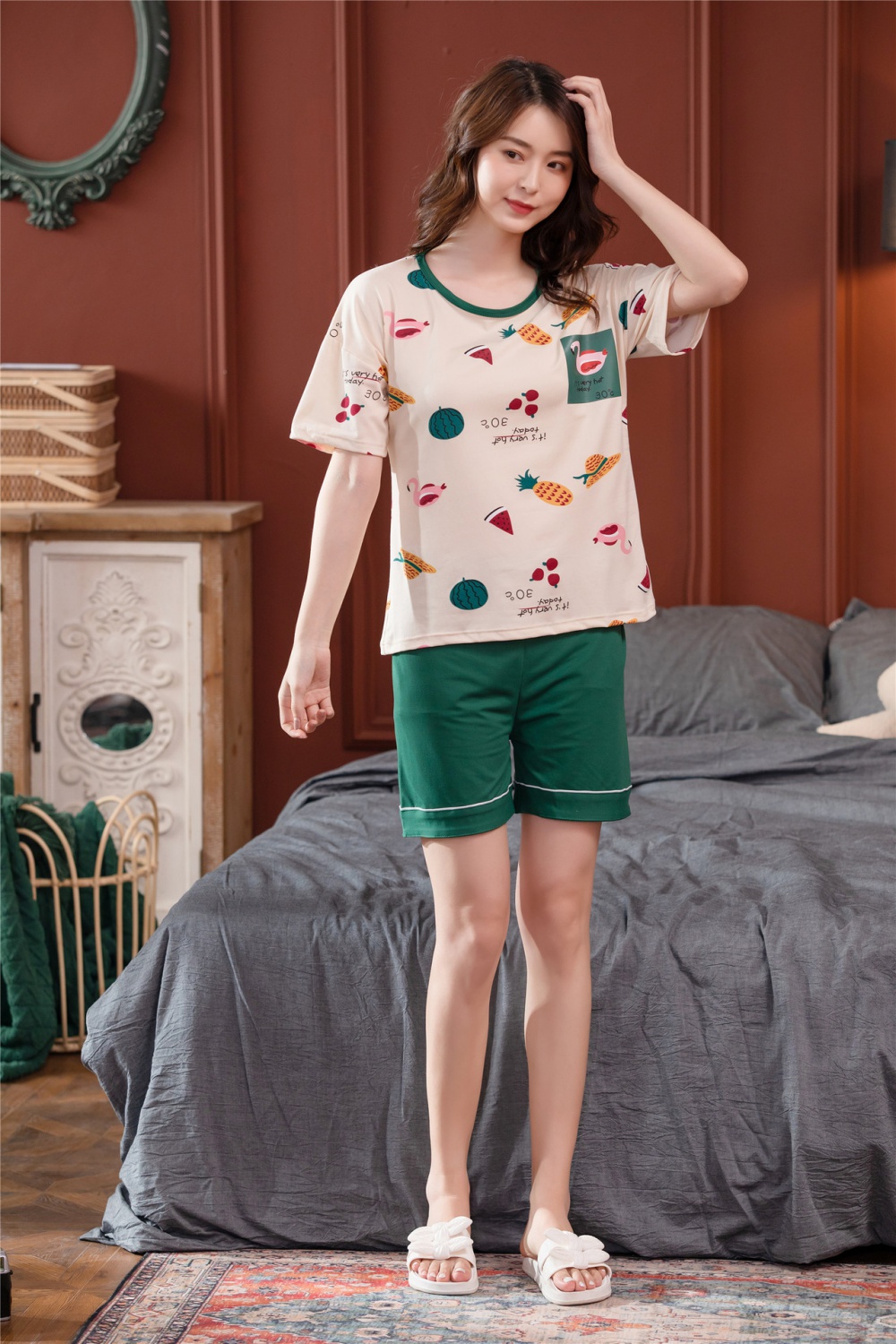 Short sleeve shorts thin pajamas 2pcs set for women