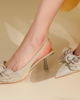 Bow real silk pointed satin lady low sandals