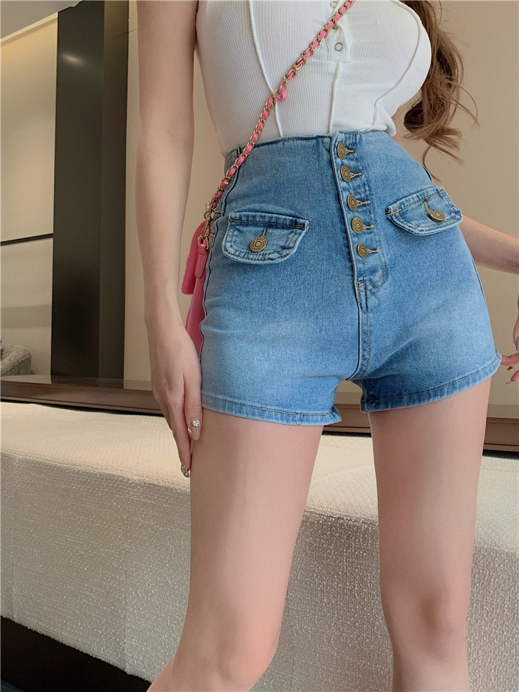 Slim metal buckles shorts all-match short jeans