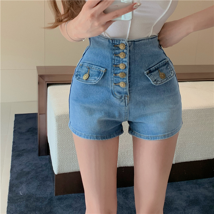 Slim metal buckles shorts all-match short jeans