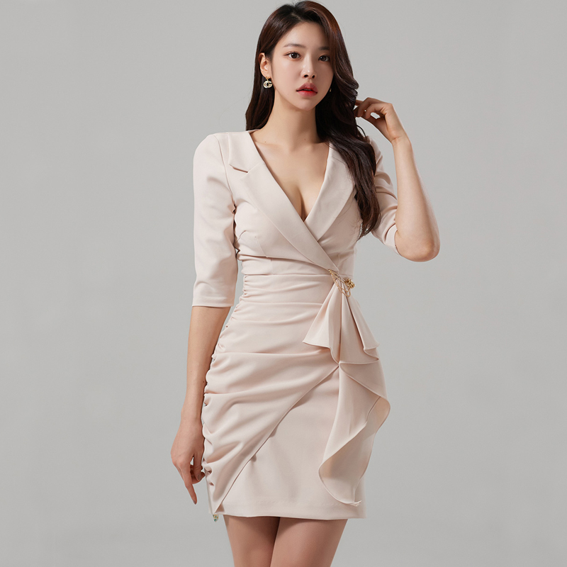 Korean style overalls lotus leaf edges fold dress