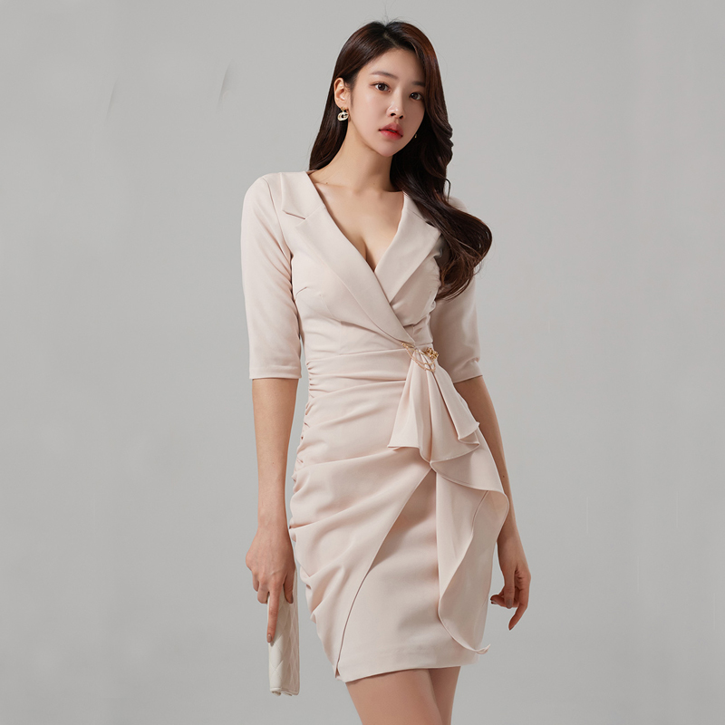 Korean style overalls lotus leaf edges fold dress