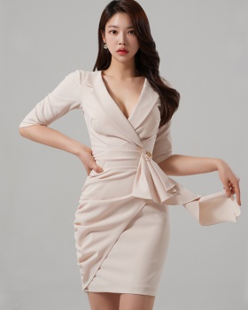 Korean style overalls lotus leaf edges fold dress