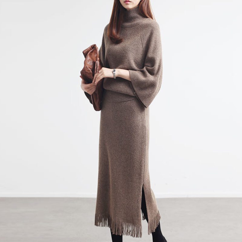 Korean style sweater woolen yarn skirt 2pcs set for women