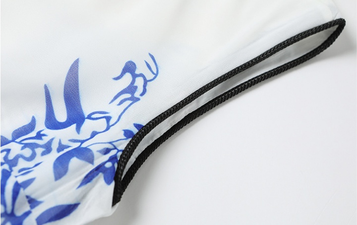 Blue and white porcelain printing vest retro long dress
