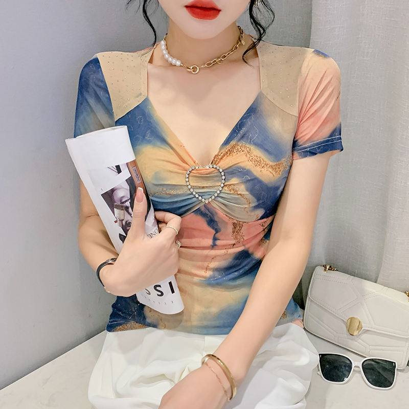 Fashion sexy summer tops printing V-neck T-shirt for women