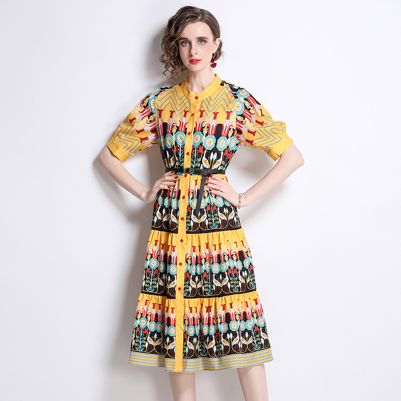 Line artistic printing spring and summer dress for women