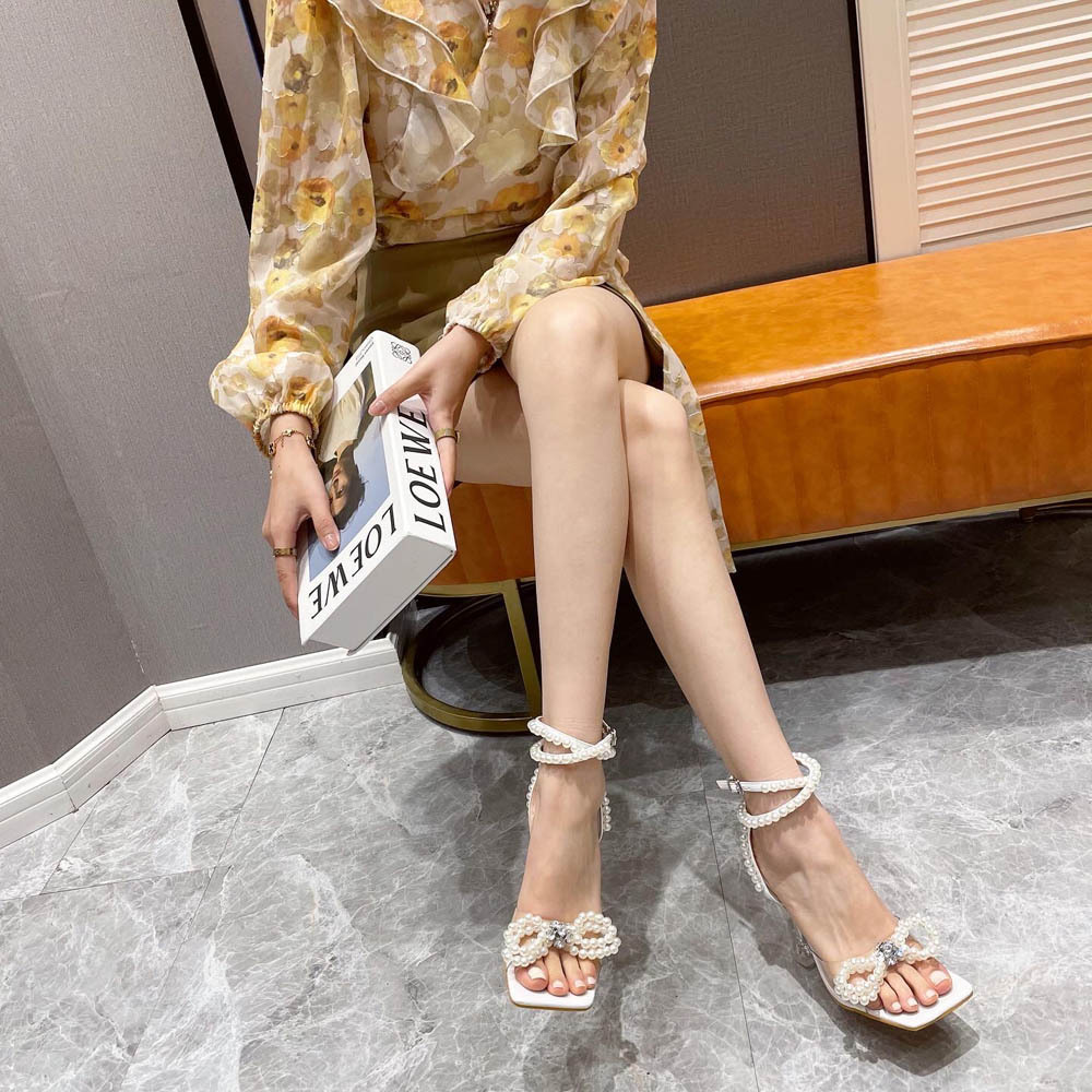 Spring sandals square head high-heeled shoes for women