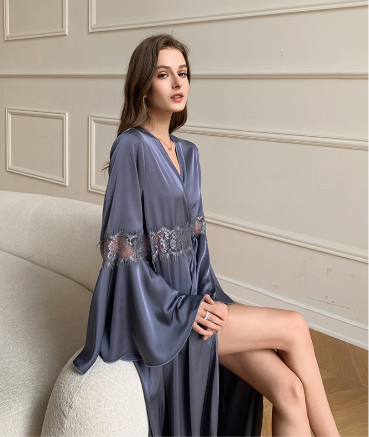 Homewear thin ice silk halter elegant splice pajamas
