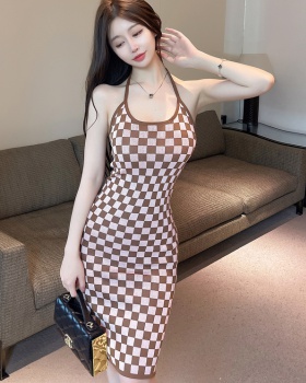 Chessboard sling package hip spicegirl sexy dress