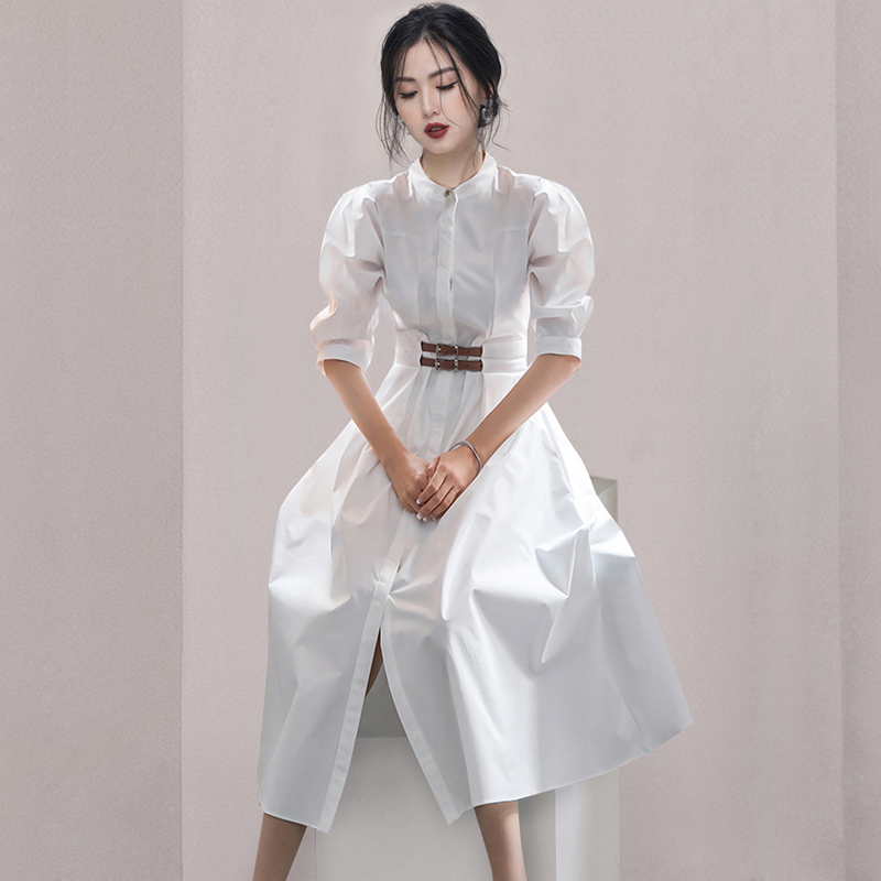 Korean style pinched waist shirt big skirt dress for women