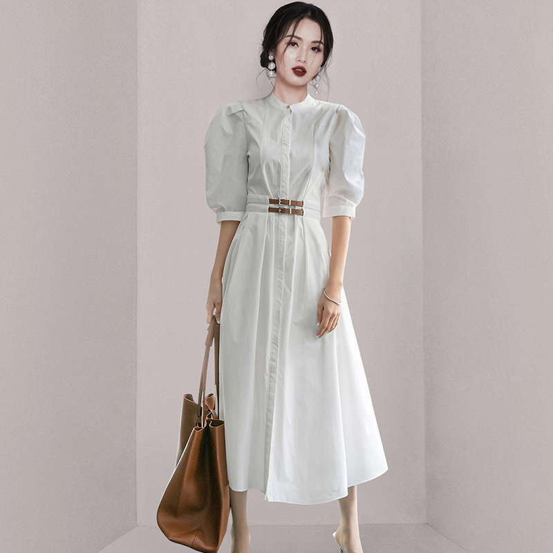 Korean style pinched waist shirt big skirt dress for women