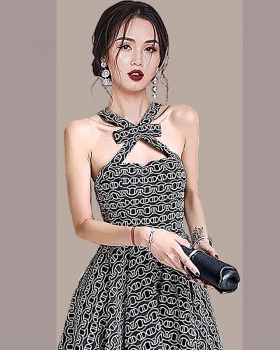 Pattern retro Korean style dress spring halter formal dress
