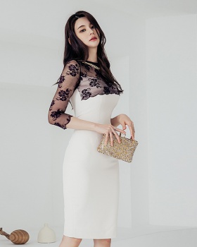 Slim Korean style splice fashion lace flowers spring dress
