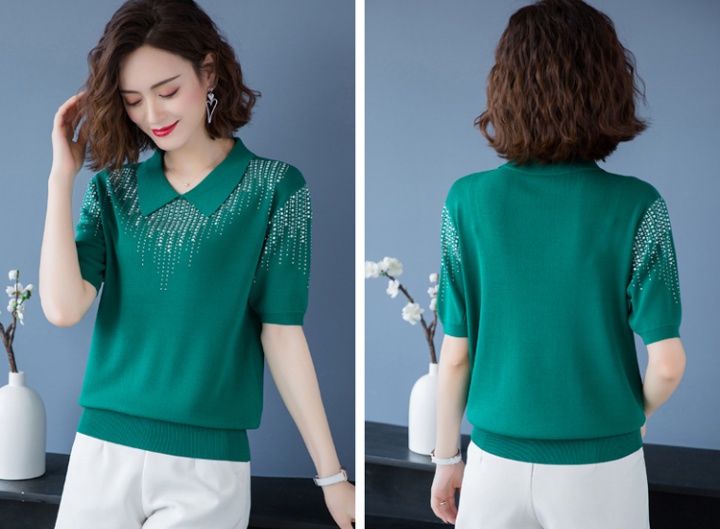 Rhinestone knitted tops summer ice silk T-shirt