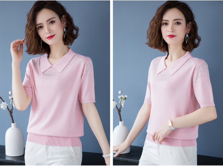 Rhinestone knitted tops summer ice silk T-shirt