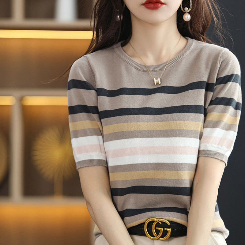 Knitted all-match short sleeve tops cotton loose T-shirt