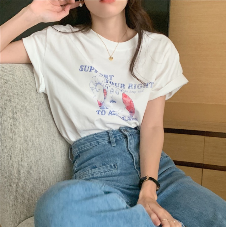 Cartoon round neck bear printing Korean style T-shirt