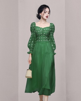 France style spring and summer long green temperament dress