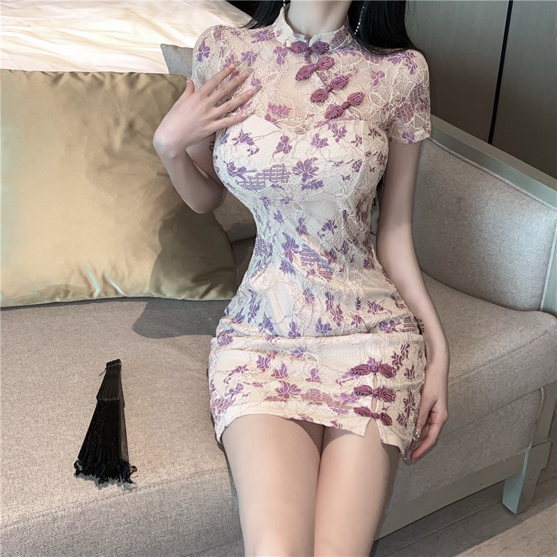 Lace retro cheongsam slim dress